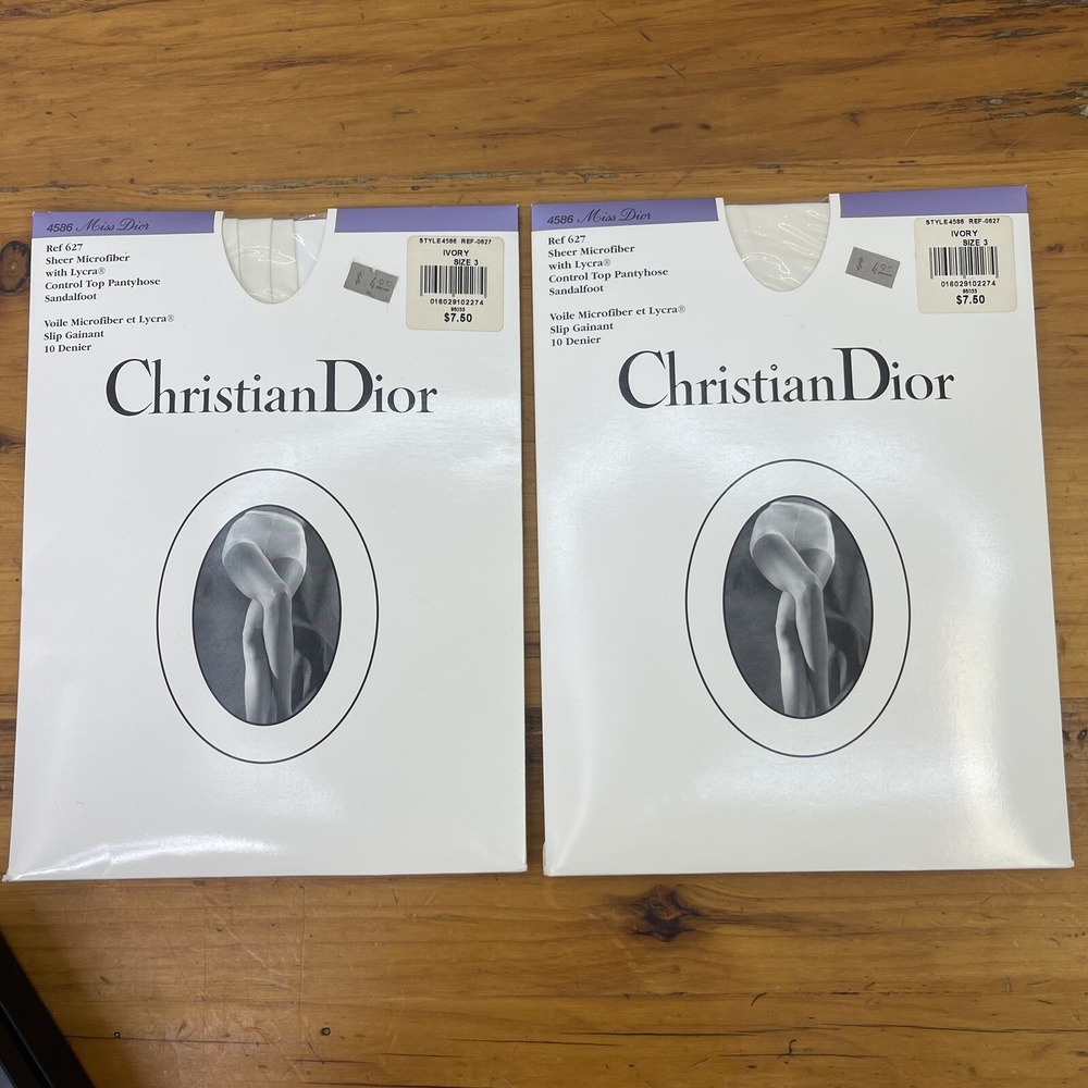 2 Christian Dior Pantyhose Womens 3 Control Top Sheer Ivory Sandalfoot Ladies‎